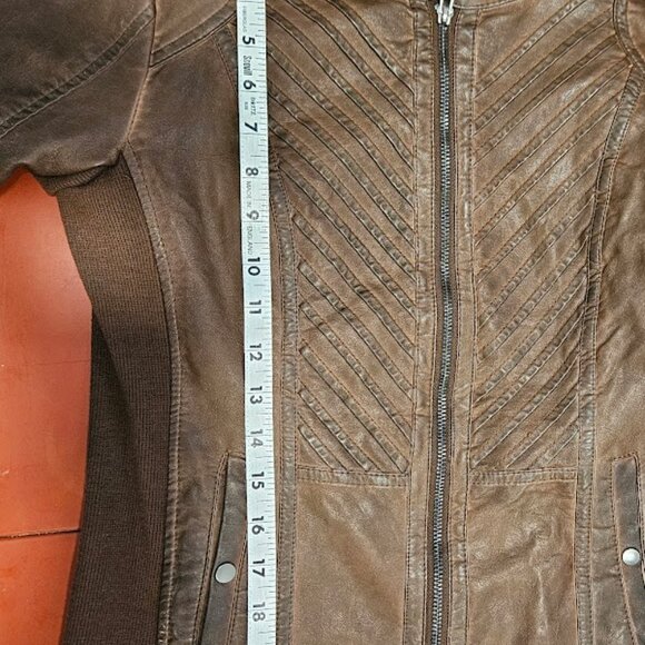Maurices Faux Leather Moto Short Jacket Brown Size Small Zip Up Biker NWT - Picture 12 of 16